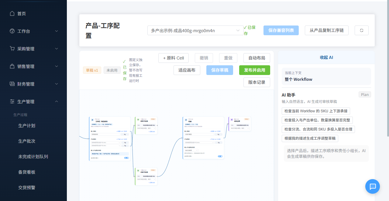 可视化工作流编辑器:拖拽编排工序与物料流转